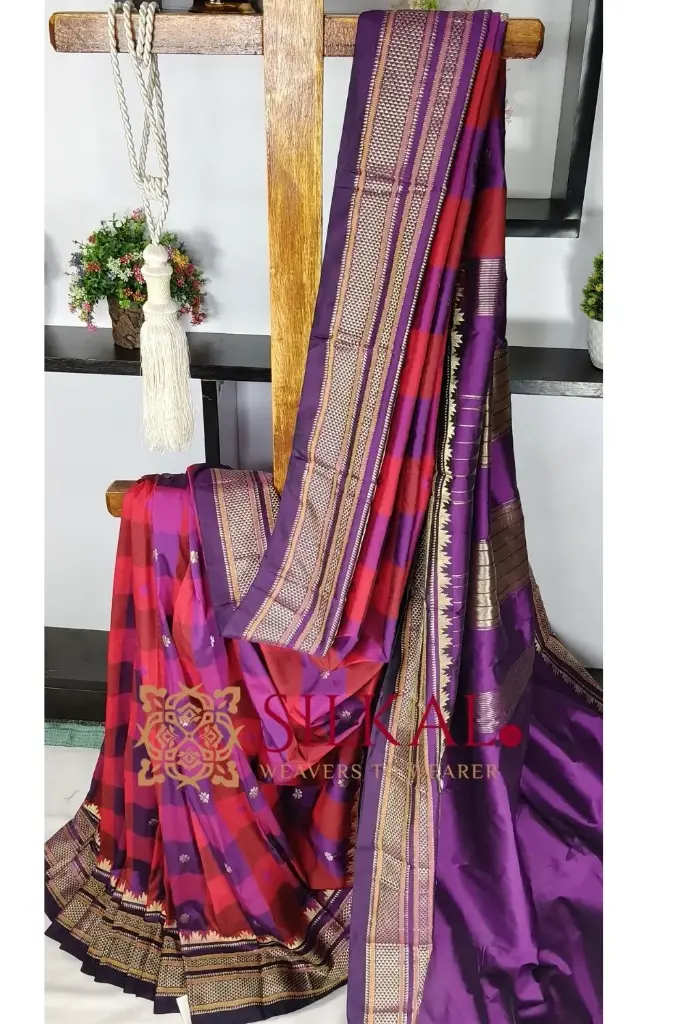 SKL03508 Ilkal semi silk checks butta saree 