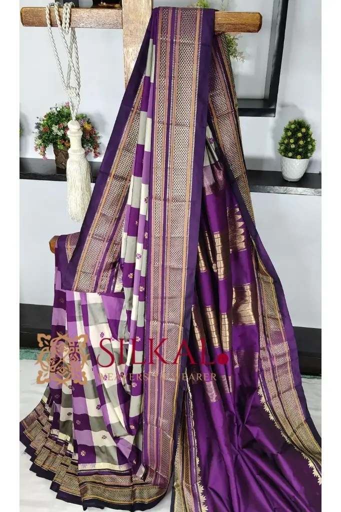 SKL03505 Ilkal semi silk checks butta saree 