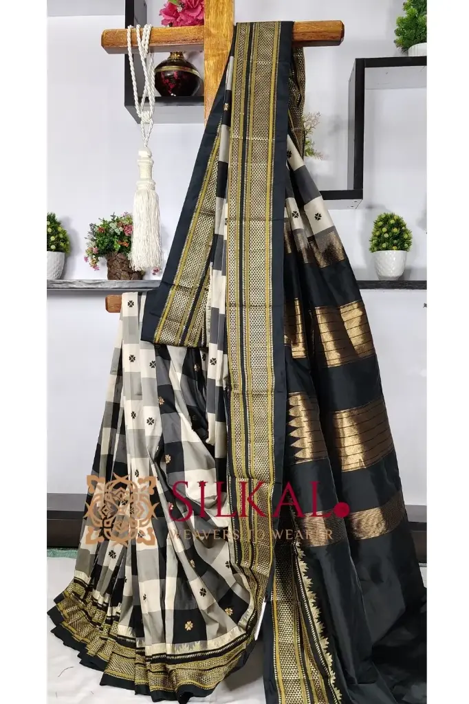 SKL03509 Ilkal semi silk checks butta saree 