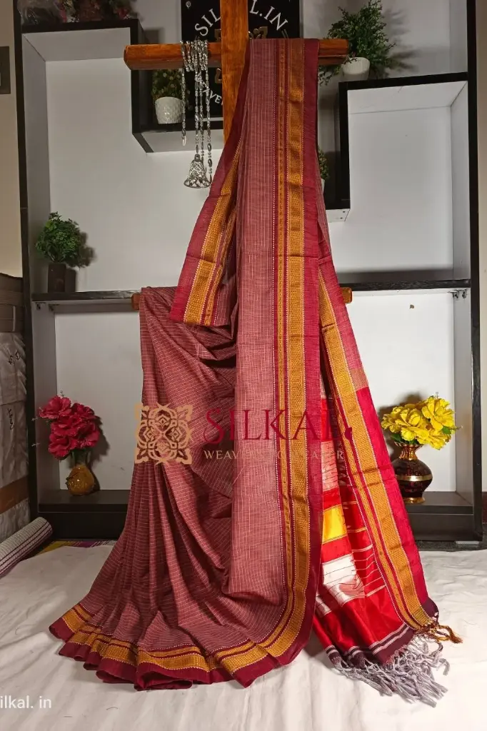 SKL1737 Ilkal Handloom Weaved Special Mercerised Cotton With Pure Silk Pallu Saree