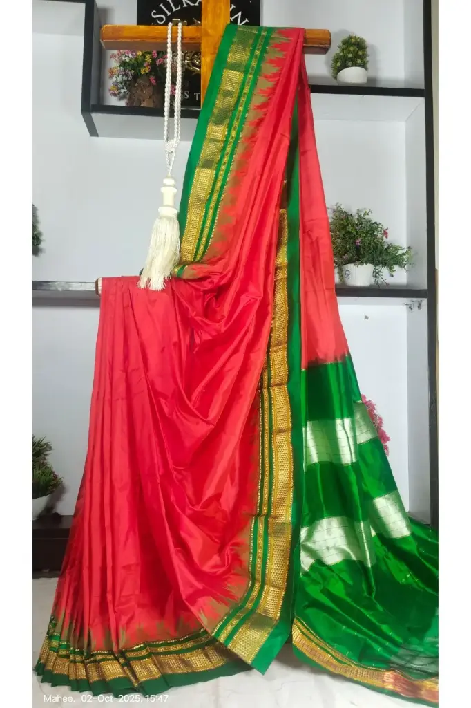 SKL1818 Ilkal Pure Silk Jari Temple Plain Saree 