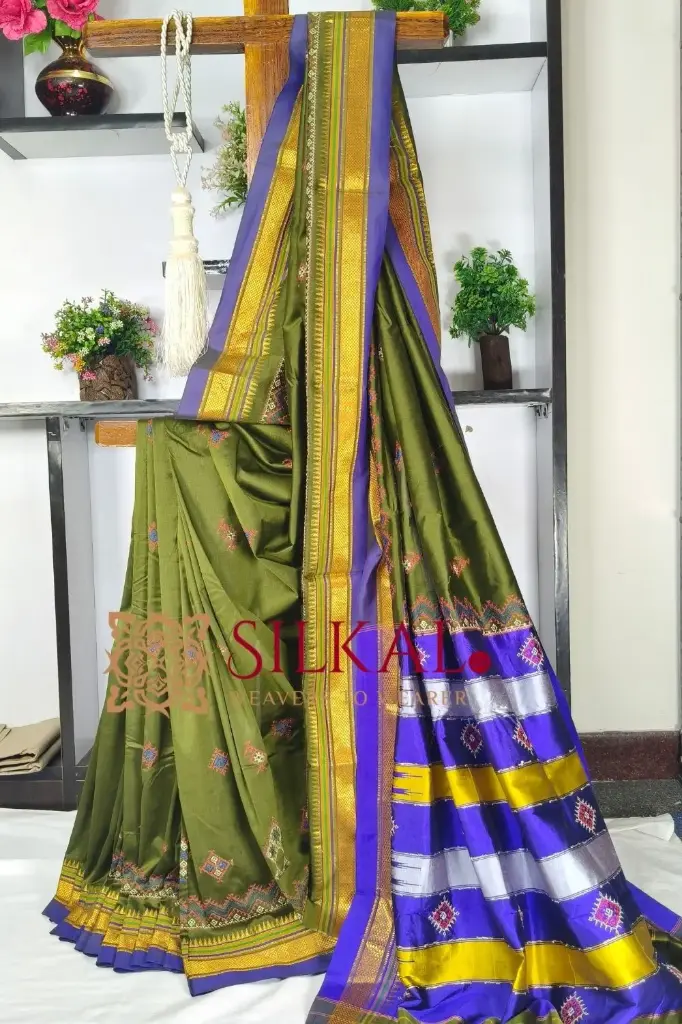 SKL03577 Ilkal Semi Silk With Kasuti Saree 