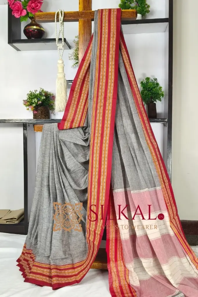 SKL03580 Patteda Anchu Pure Cotton With Gaadi Dhadi Border Saree 