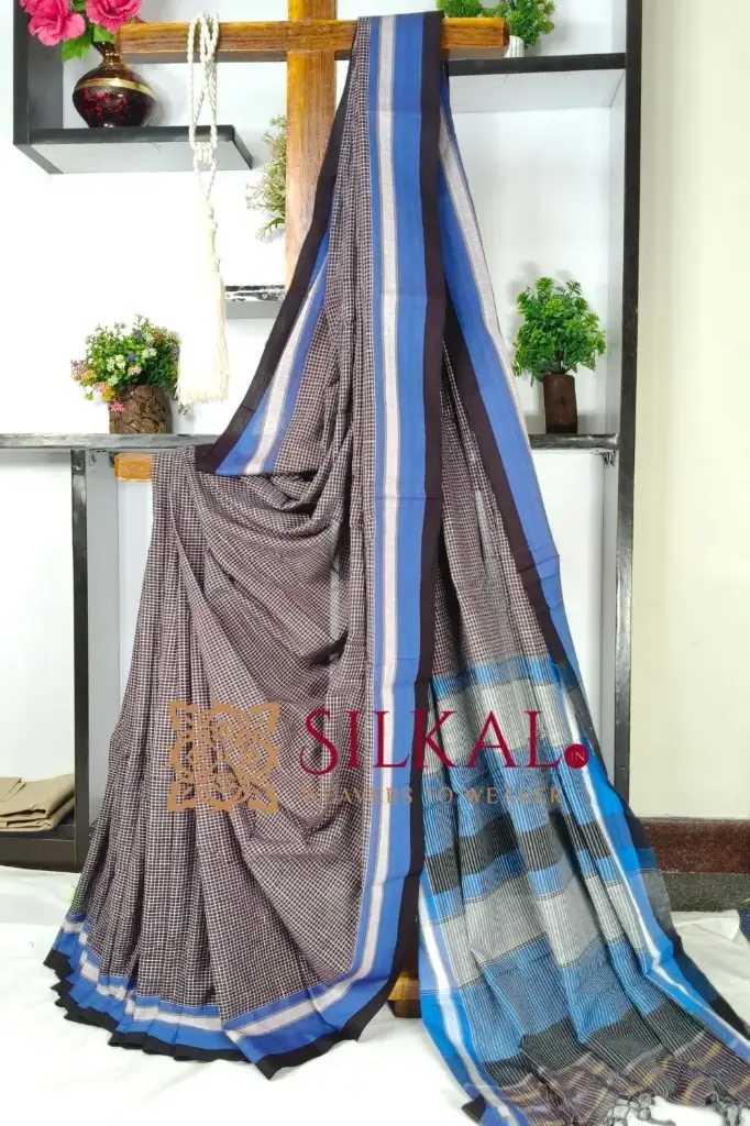 SKL03588 Patteda Anchu Checks With Plain Border Saree 