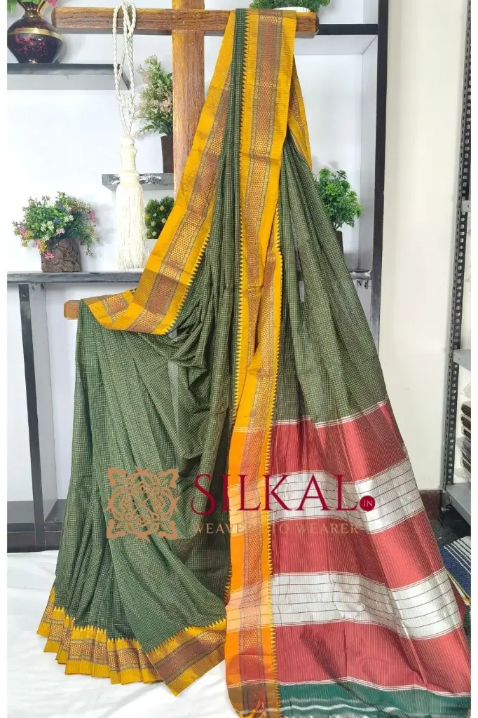 SKL03585 Ilkal Embossed With Mercerized Cotton Saree 