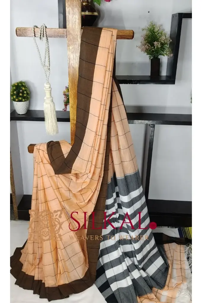 SKL03464 Patteda Anchu Checks With Plain Border Saree  