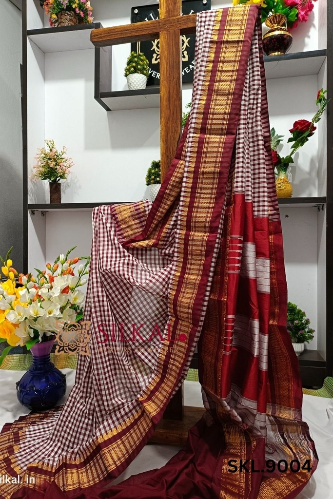 SKL1002 Ilkal Small Checks Cotton Silk Saree