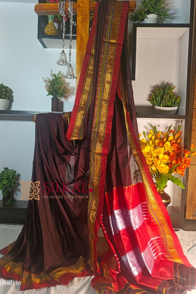 Ilkal Plain Mercerized Silk Saree