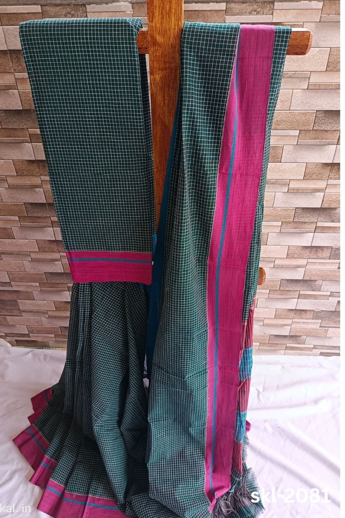 Patteda Anchu Pure Cotton Ganga Jamuna Handwoven Saree
