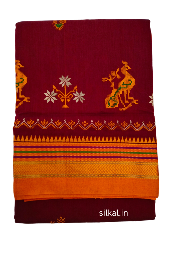 Ilkal Kasuti Work Silk By Cotton Saree