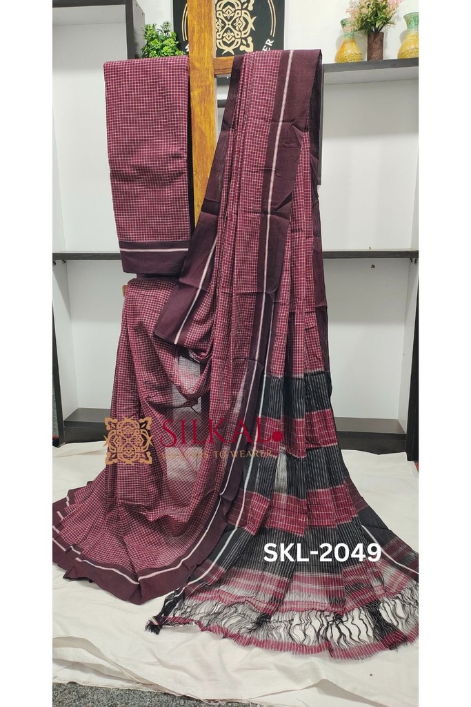 Patteda Anchu Checks With Plain Border