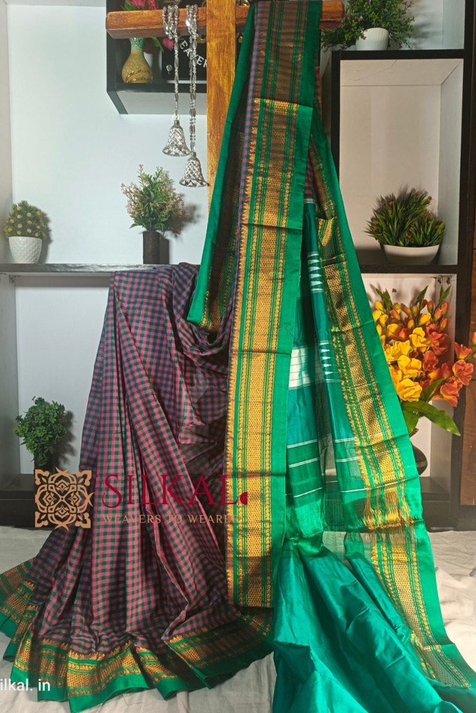 Ilkal Small Check Cotton Silk