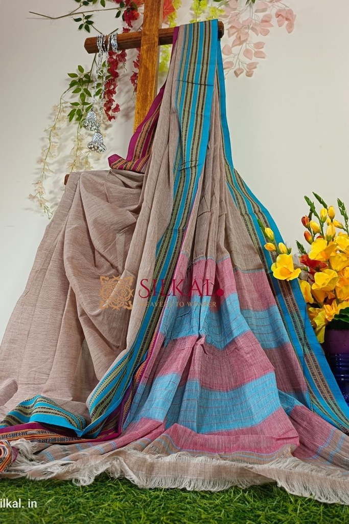 Patteda Anchu Pure Cotton With Gaadi Dhadi Border Saree