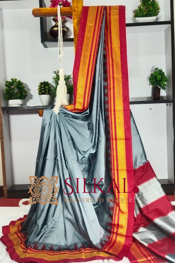 SKL2094 Ilkal Poly Cotton Temple Gadwal Plain Saree