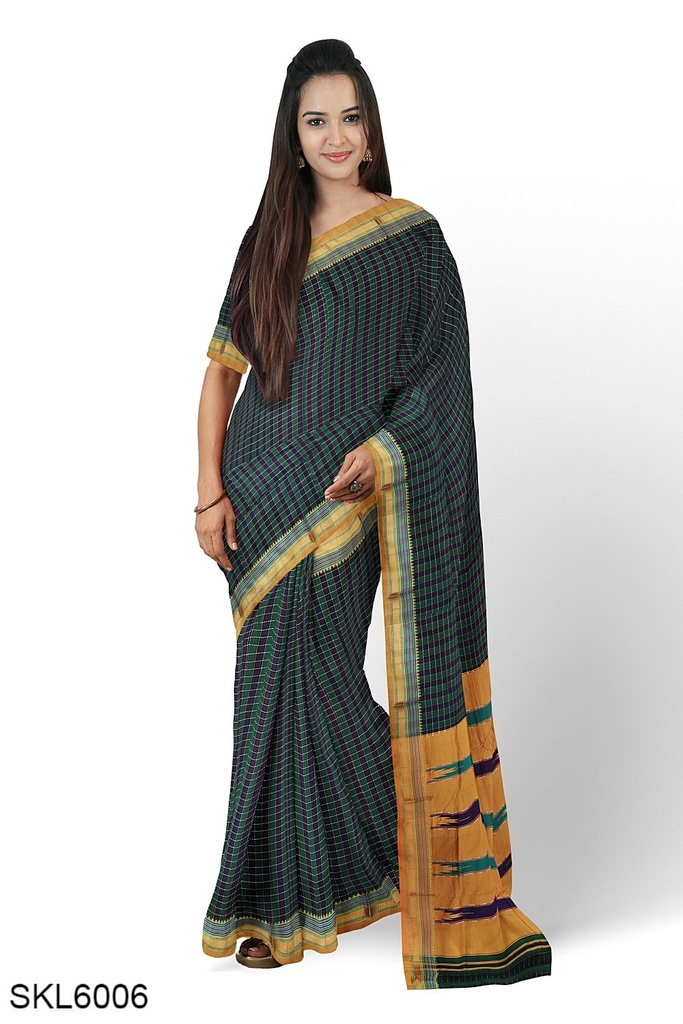 Ilkal Cotton Small Checks Saree With Thoda Paras Border