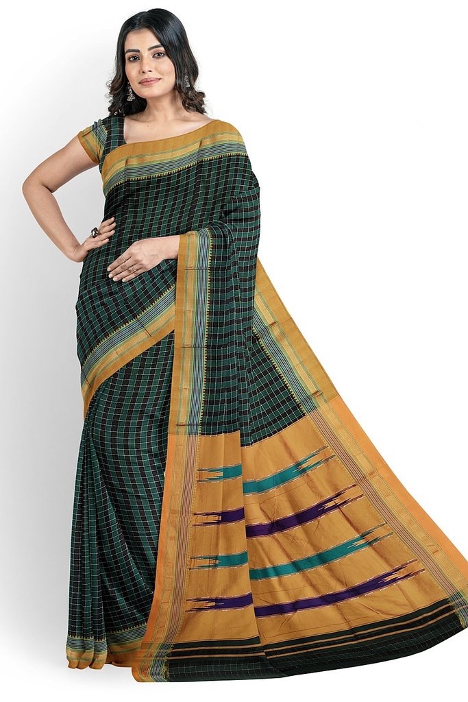 Ilkal Cotton Small Checks Saree With Thoda Paras Border