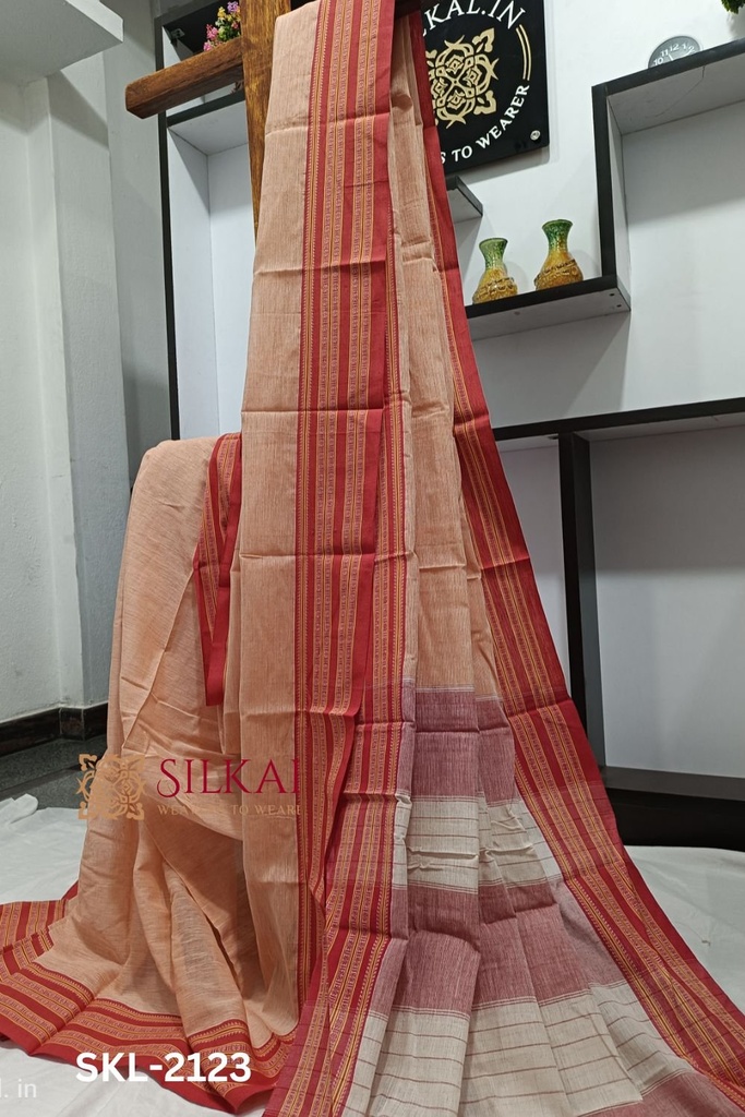 Patteda Anchu Pure Cotton With Gaadi Dhadi Border Saree