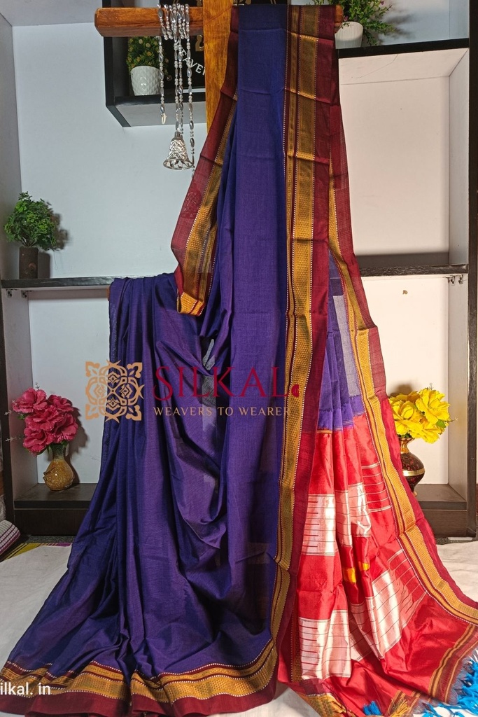Ilkal Handloom Weaved Special Mercerised Cotton With Pure Silk Pallu Saree
