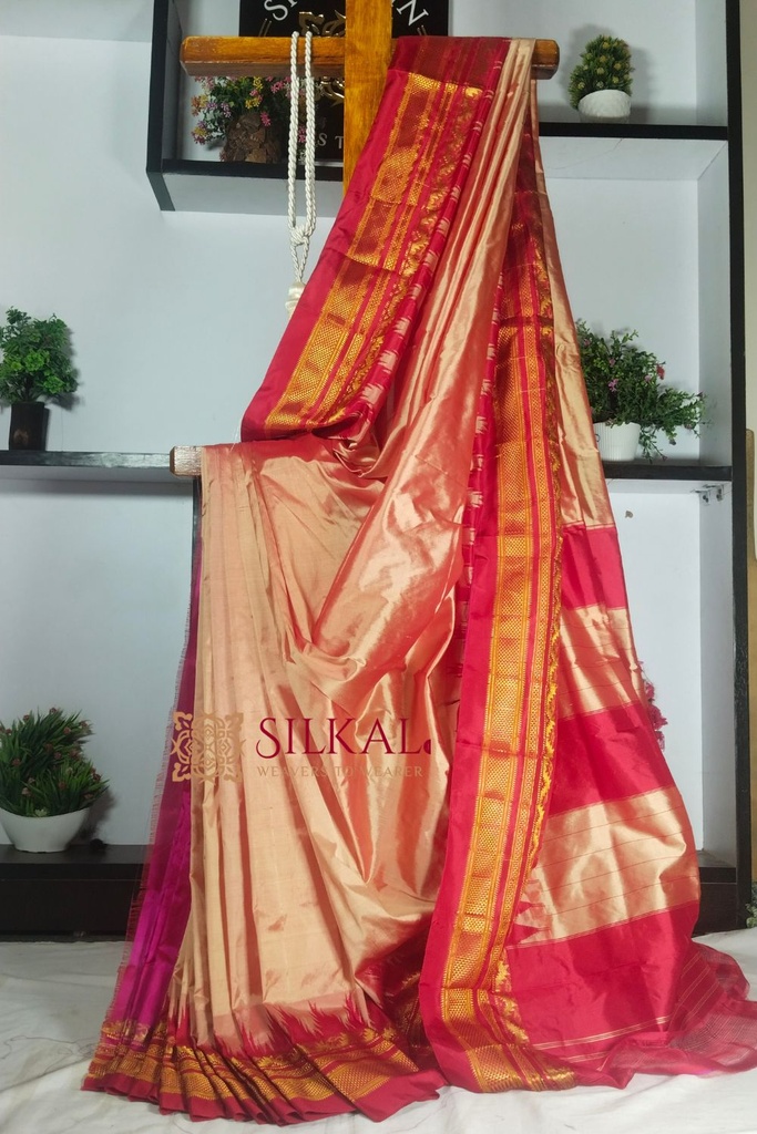 Ilkal Pure Silk Jari Temple Plain Saree