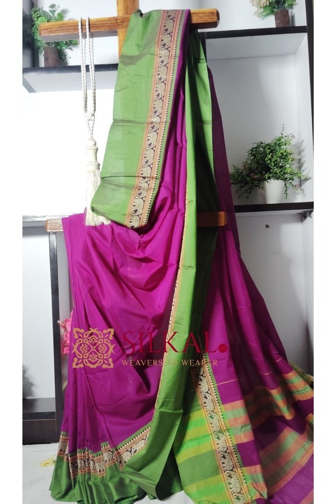 Narayan Peth Plain Cotton Saree With Patti Pallu Saree