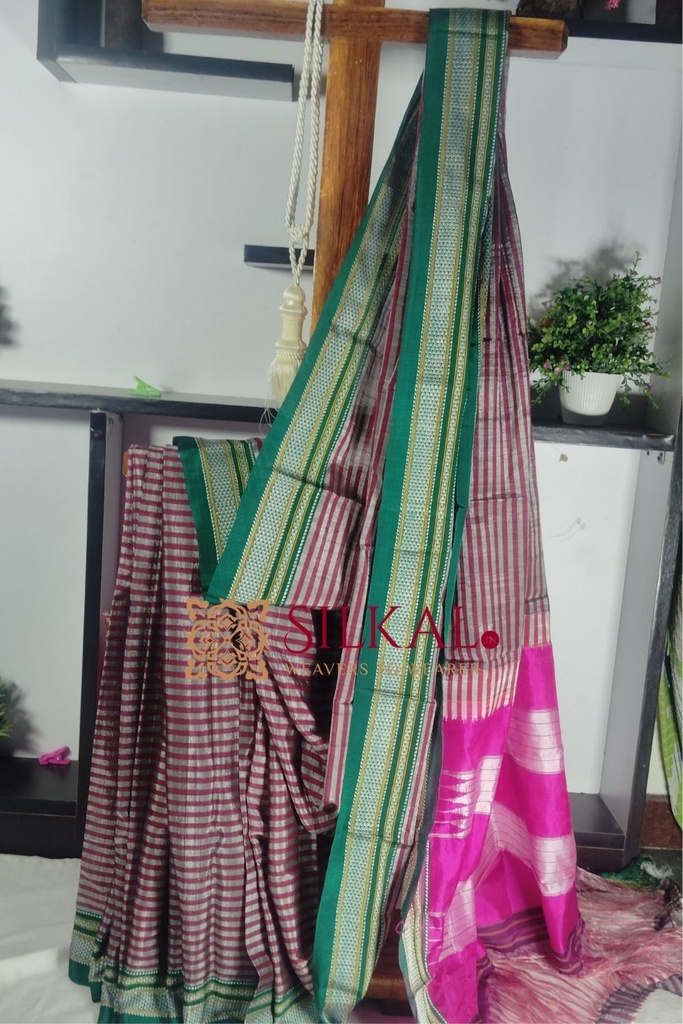 Ilkal Handloom Viscose Cotton Silk Chikki Paras Border Saree