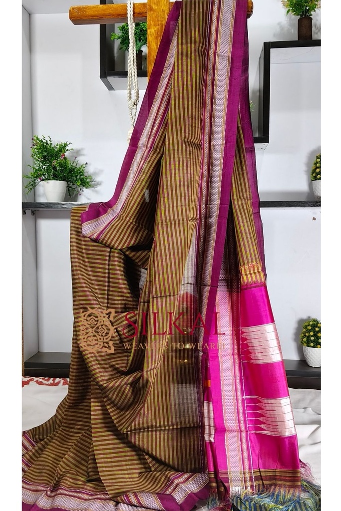 Ilkal Handloom Viscose Cotton Silk Chikki Paras Border Saree