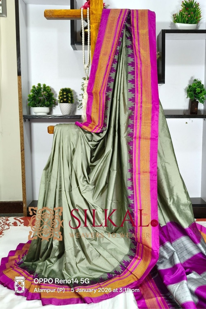 Ilkal Poly Cotton Temple Gadwal Plain Saree