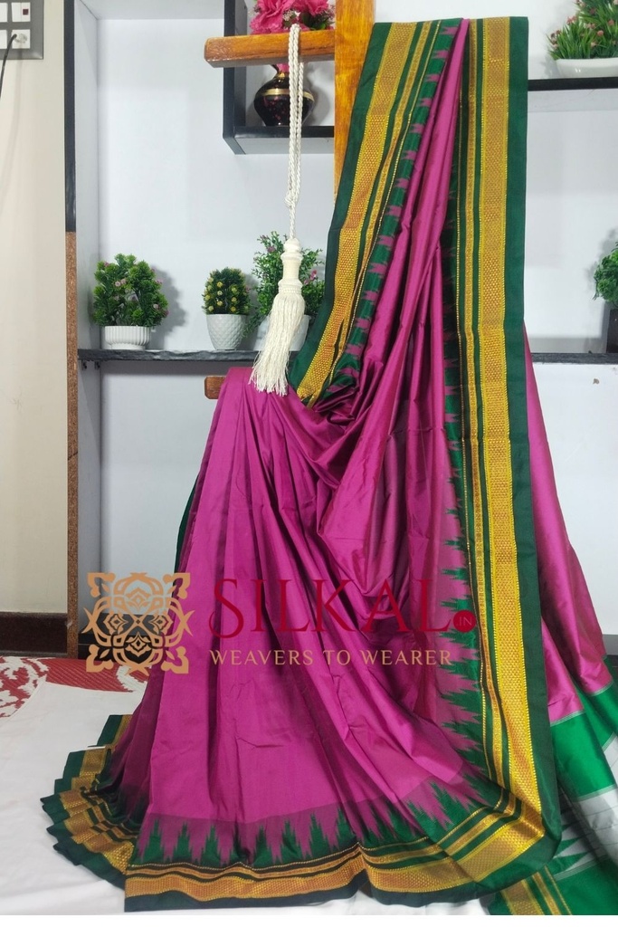 Ilkal Poly Cotton Temple Gadwal Plain Saree