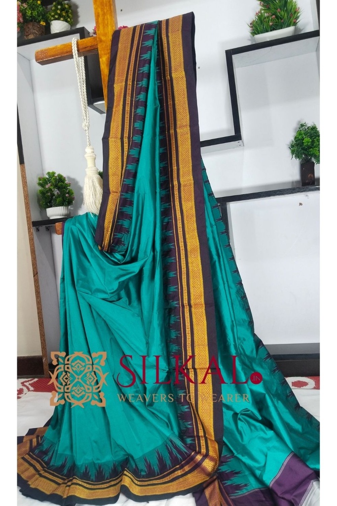 Ilkal Poly Cotton Temple Gadwal Plain Saree