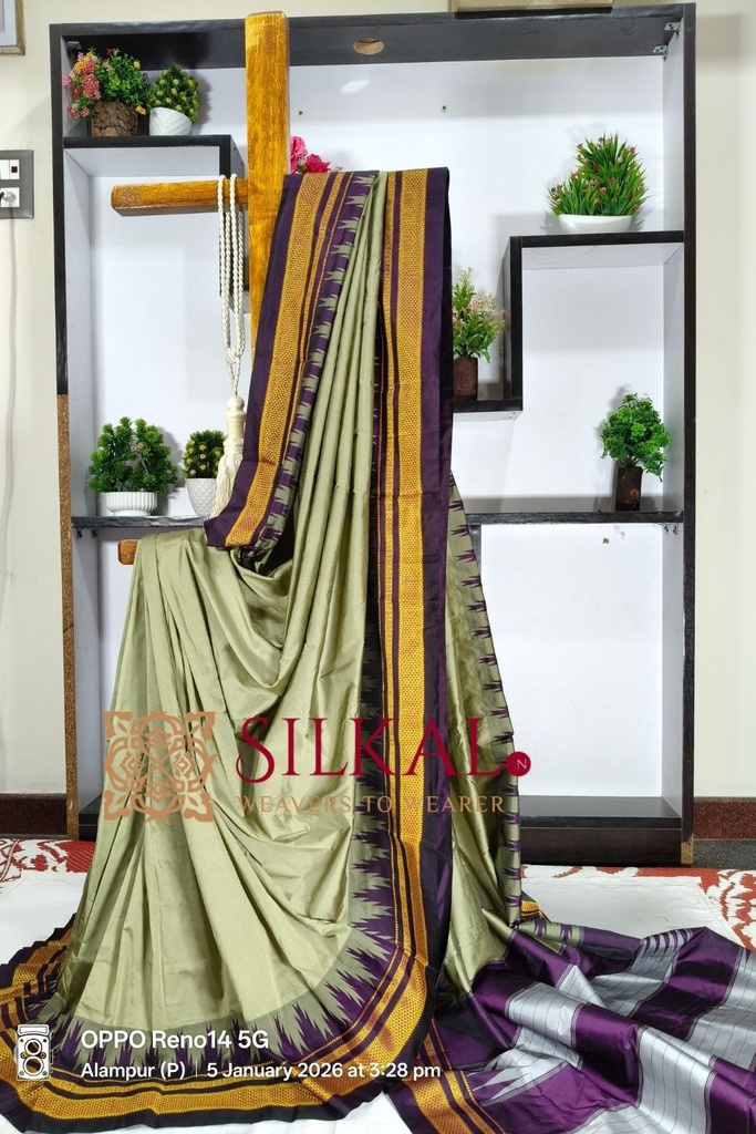 Ilkal Poly Cotton Temple Gadwal Plain Saree