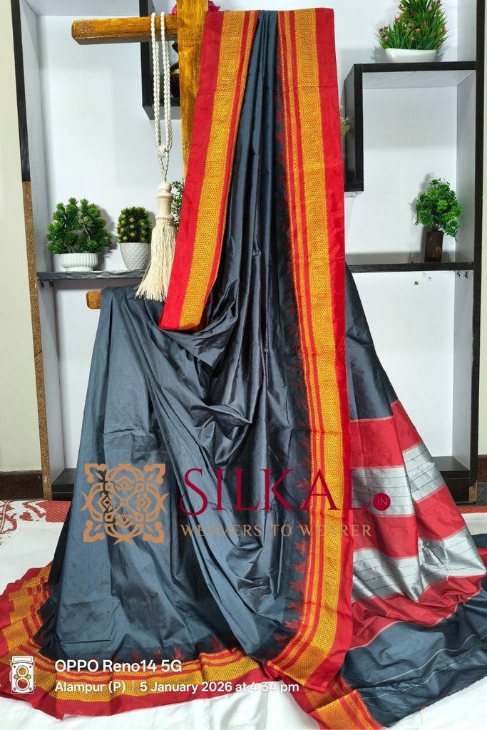 Ilkal Poly Cotton Temple Gadwal Plain Saree