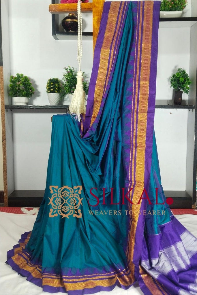 Ilkal Poly Cotton Temple Gadwal Plain Saree