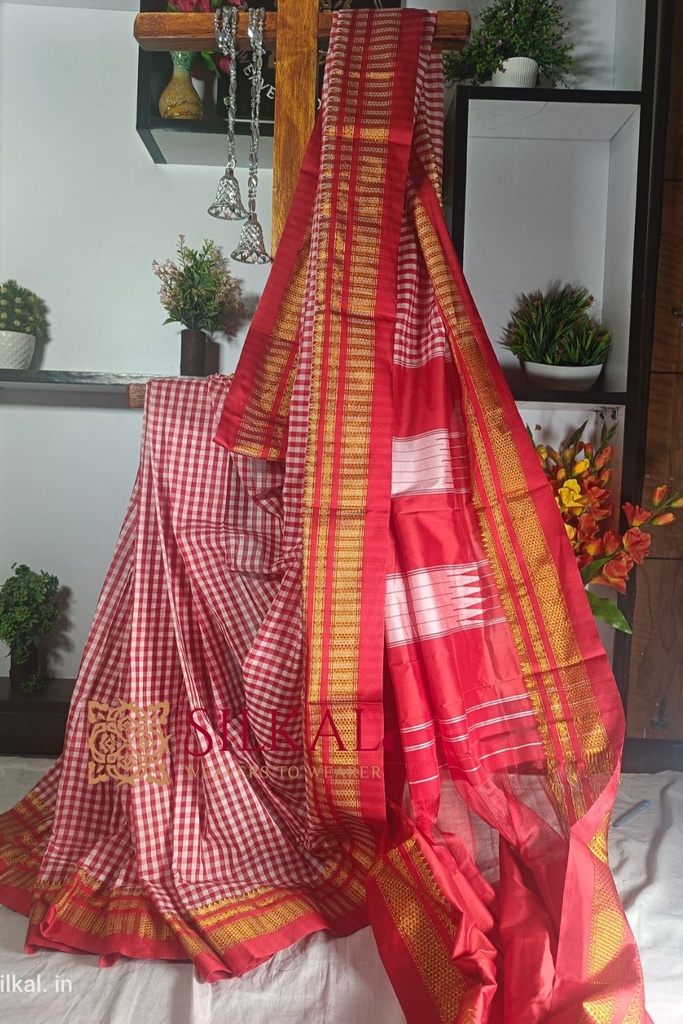 Ilkal Small Check Cotton Silk Saree