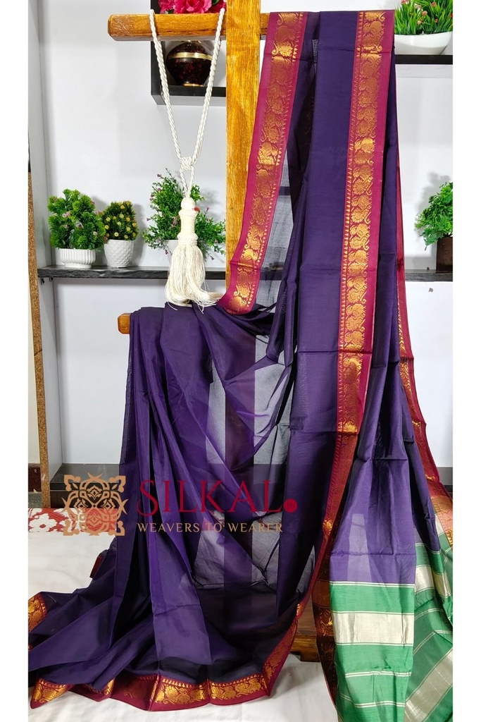 Narayan Peth Plain Cotton Saree With Patti Pallu