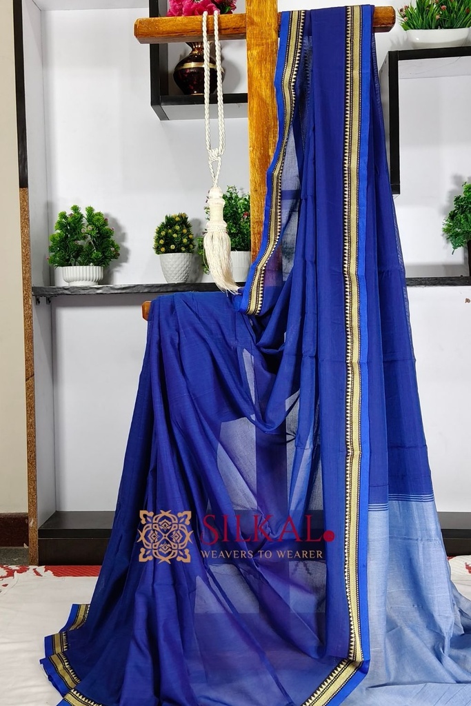 Narayan Peth Plain Cotton Saree With Patti Pallu