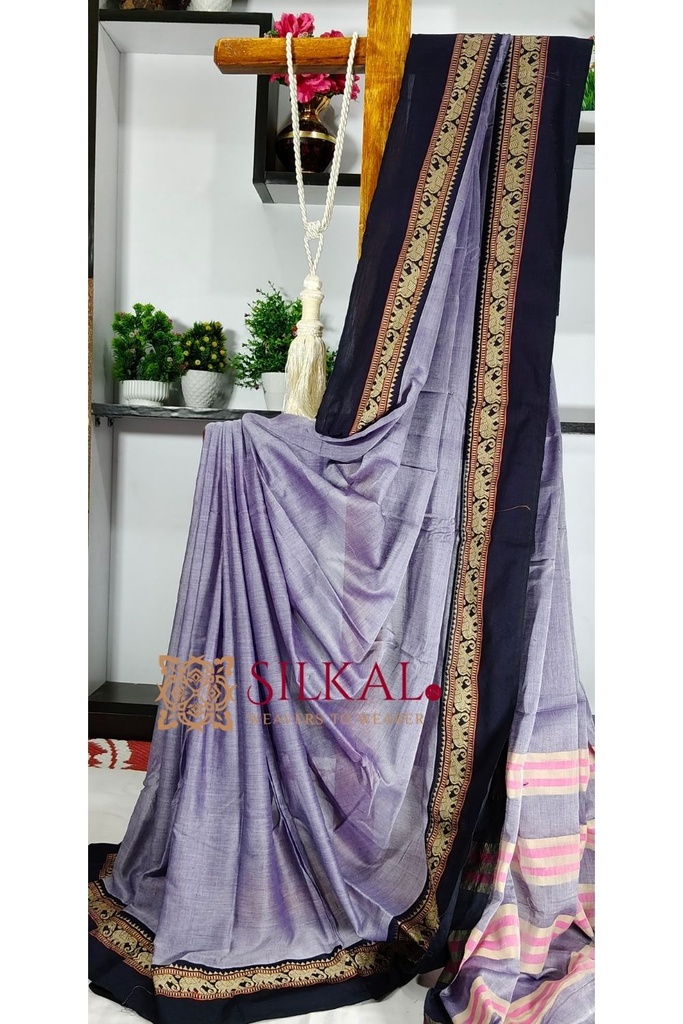 Narayan Peth Plain Cotton Saree With Patti Pallu