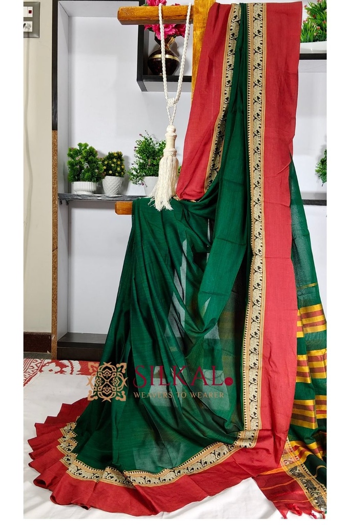 Narayan Peth Plain Cotton Saree With Patti Pallu