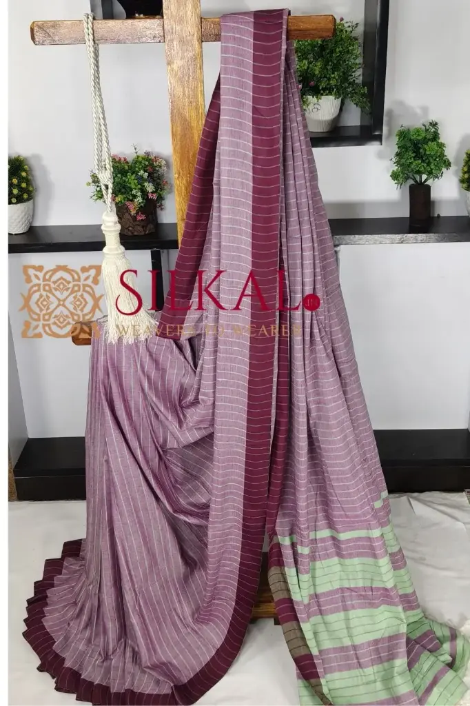 SKL03410 Ilkal Handloom Mercerised Cotton Stripe Saree 