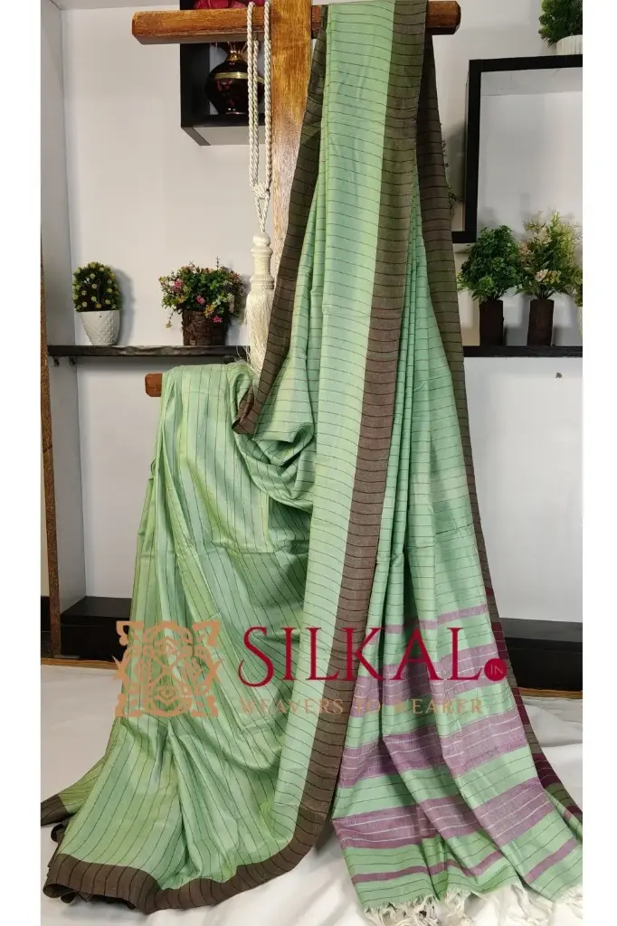 SKL03402 Ilkal Handloom Mercerised Cotton Stripe Saree 