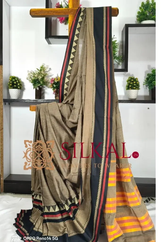 SKL03271 Narayan Peth Plain Cotton Saree With Patti Pallu Saree