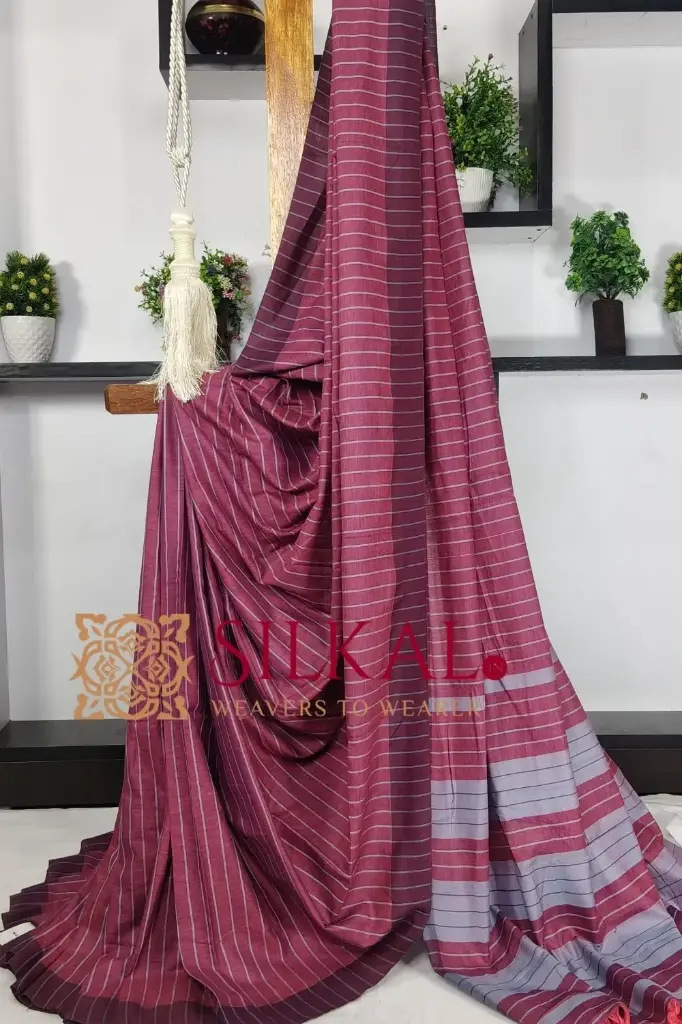 SKL03411 Ilkal Handloom Mercerised Cotton Stripe Saree 