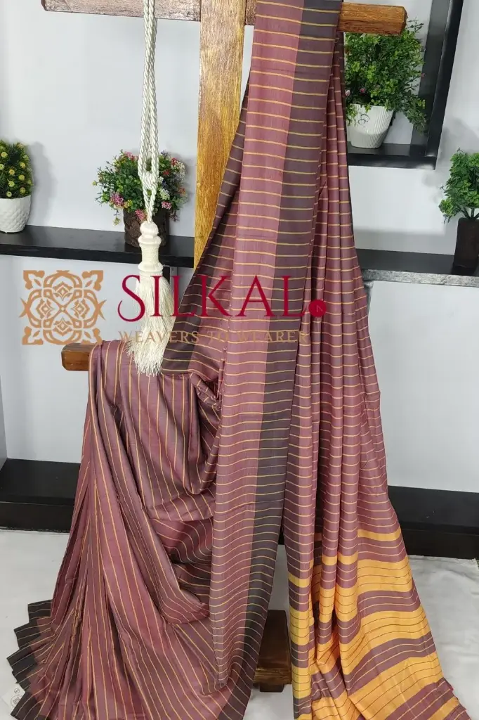 SKL03413 Ilkal Handloom Mercerised Cotton Stripe Saree  