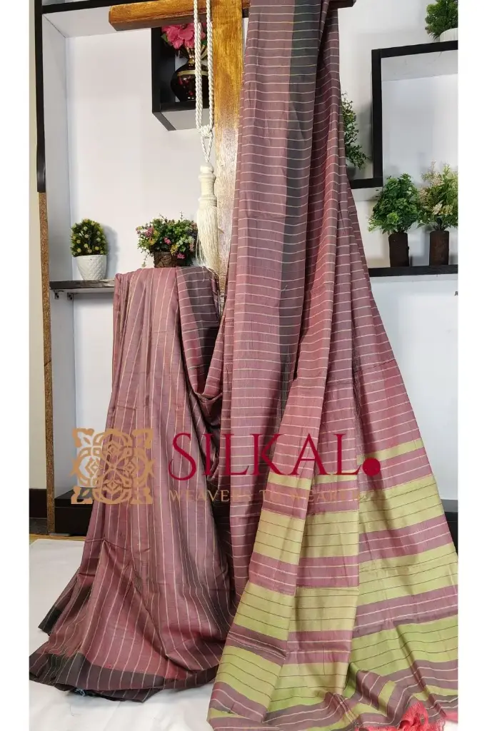 SKL03412 Ilkal Handloom Mercerised Cotton Stripe Saree  