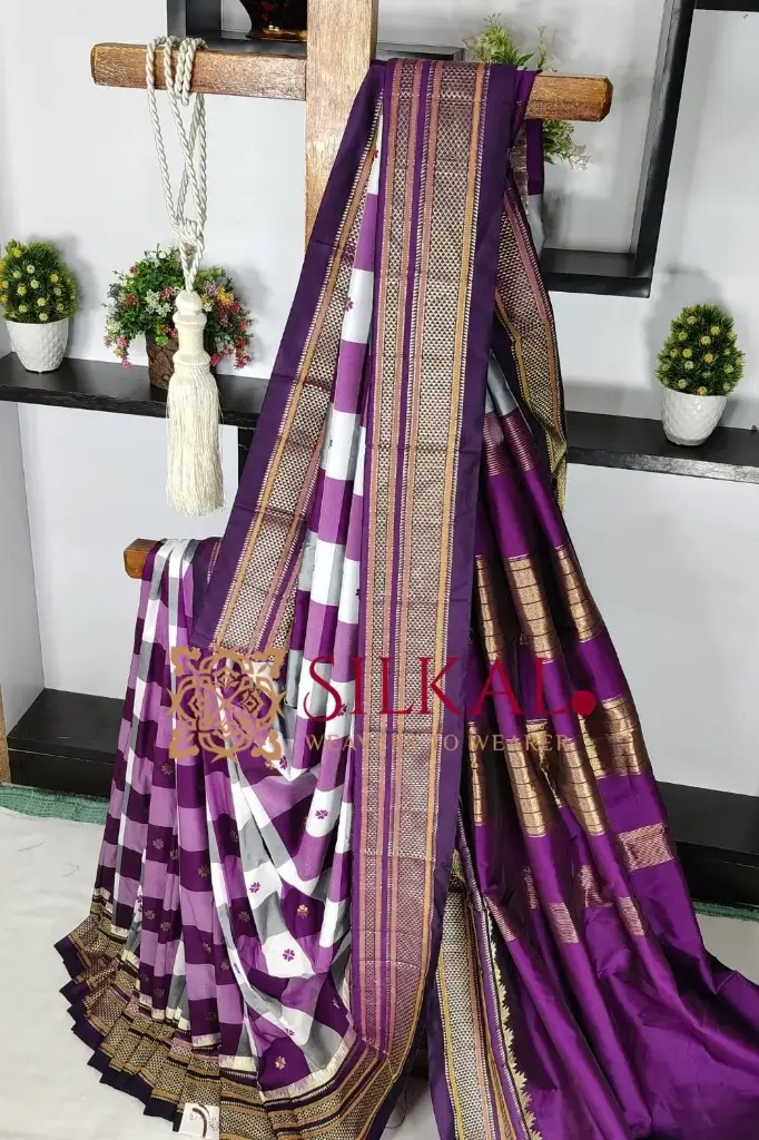 SKL03500 Ilkal semi silk checks butta saree 