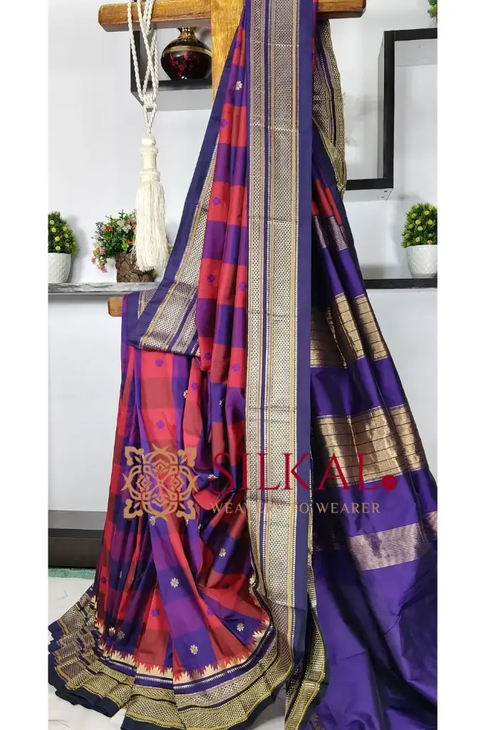 SKL03507 Ilkal semi silk checks butta saree 