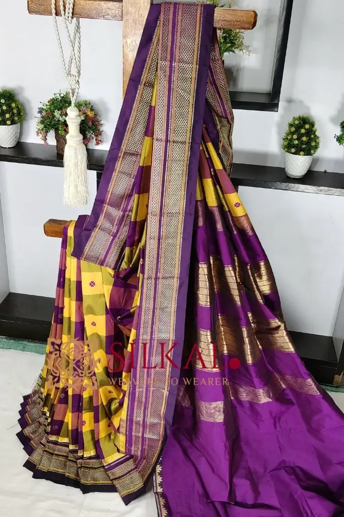 SKL03503Ilkal semi silk checks butta saree  